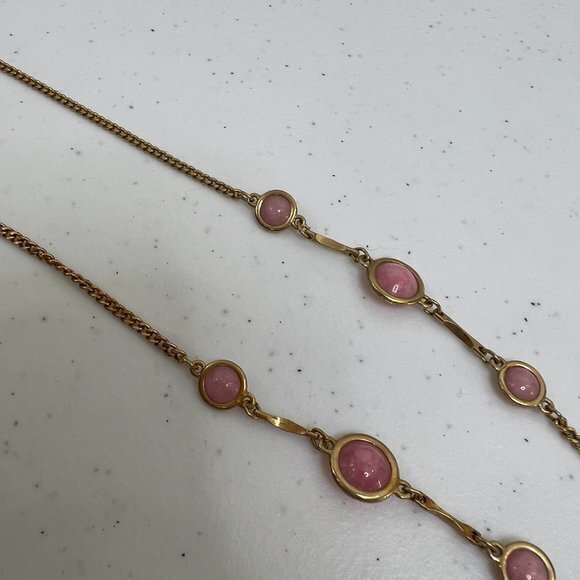 Sarah Coventry Necklace Pink Stone Gold Tone Chain Beaded Vintage - Picture 3 of 7
